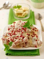 White chocolate with strawberries.