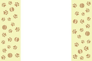 Footprints pets animals with balls decorative frame with empty space for text vector design template.