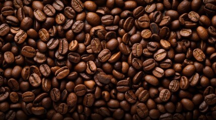 Fototapeta premium Top view of a lot of roasted coffee beans texture.