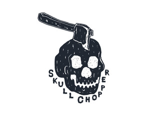 Hand drawn skull with axe grunge rough textured. Skull chopper vector hand drawn illustration art for logo concept and other.
