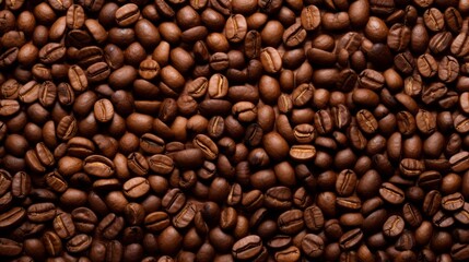 Top view of a lot of roasted coffee beans texture.