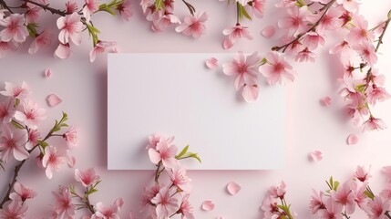 Blank Greeting Card Mockup with Cherry Blossoms