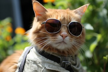 Cat wearing sunglasses and giving thumb up