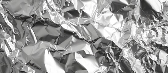 Crumpled aluminum foil texture in background image.