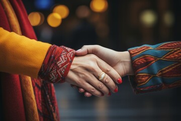 cropped shot of elderly woman and female geriatric social worker holding hands. women of different age comforting each other. close up, background, copy space.