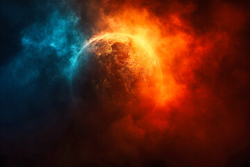 A breathtaking space scene featuring a planet amidst a galaxy, capturing the awe-inspiring beauty...