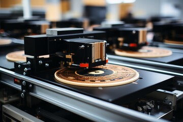 Printed circuit board workshop with automated chip mounter.