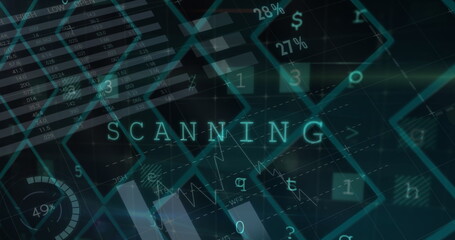 Image of cyber attack warning text with data processing on green background