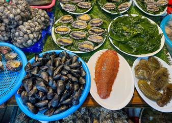 Fresh seafood in Jukdo fish market, Pohang, South Korea.