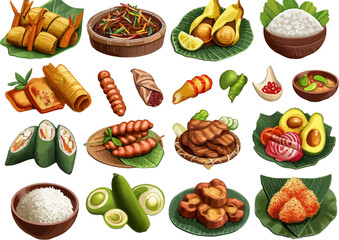 Set of meals for breakfast, lunch and dinner, Indonesian food, street food traditional, vector illustration