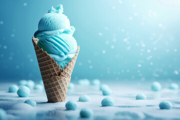 Blue ice cream cones on ice cream