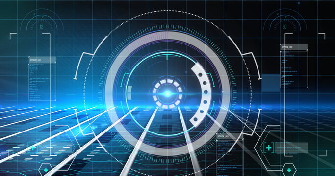 Image of scope scanning and data processing on blue background