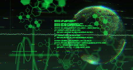 Image of scientific data over globe on black background