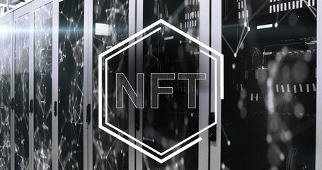 Image of nft in hexagon over servers
