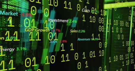 Image of data processing over server room