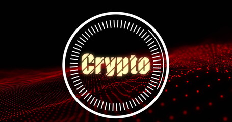 Image of crypto in circle over red glitter on black background