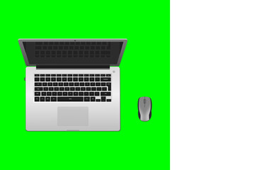 Fototapeta na wymiar Green screen laptop with wireless mouse concept illustration