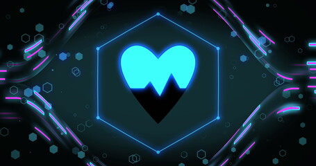 Image of shapes and heart icon on black background