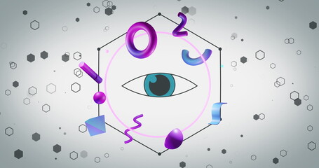 Image of shapes moving and eye icon on white background