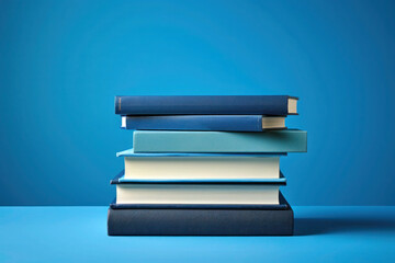 Harmony of Thought: A Stack of Books Gracefully Staged on a Blue Background