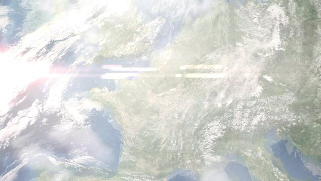 Zoom in from space and focus on Yerres, France. 3D Animation. Background for travel intro. Elements of this image furnished by NASA	