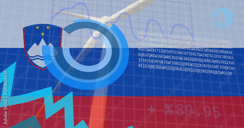 Poster image of statistics and data processing over flag of slovenia