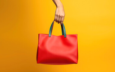 Fashionista's Delight: Female Hand with Stylish Colorful Shopping Bag