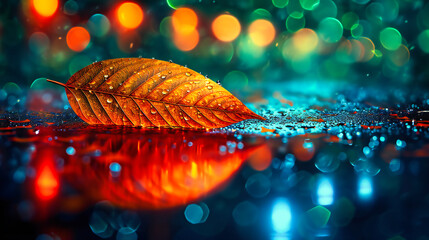 Raindrops on leaves and surfaces, showcasing the beauty of rainy weather, the freshness it brings to nature, and the intricate patterns of water in the environment