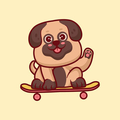 Cute bulldog puppies playing skateboard cartoon animal illustration