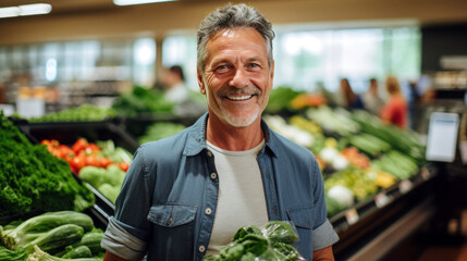 Freshness Abounds: Man Engages in Sustainable Shopping for Vibrant Vegetables