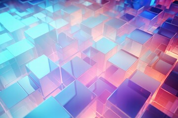 Shiny abstract 3d cubes iridescent glowing background, Technology futuristic background
