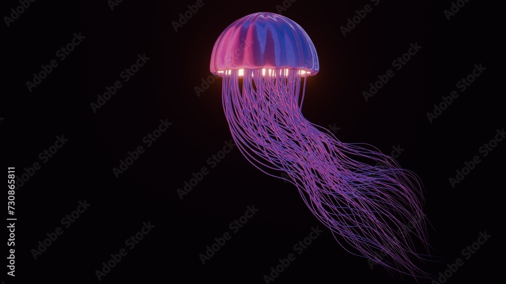 Poster a surrealistic composition featuring a jellyfish with tentacles that transform into delicate, floati