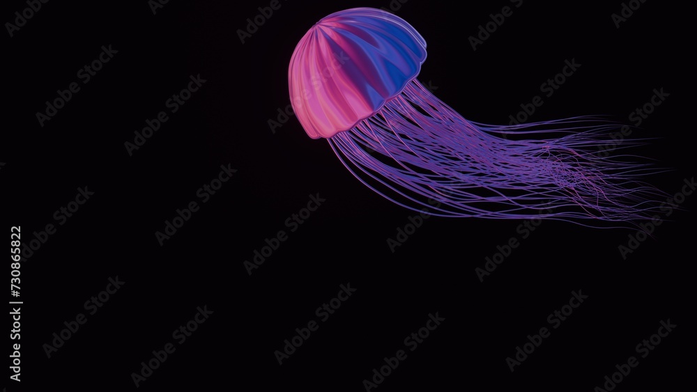 Poster a surrealistic composition featuring a jellyfish with tentacles that transform into delicate, floati