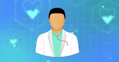 Image of medical icons with doctor icon on blue background