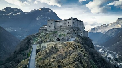Scenic view of the magnificent Forti di Bard (Bard Fort) in Valle d'Aosta, Italy