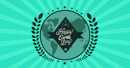 Image of happy earth day in circle on green background