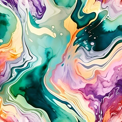 Closeup of abstract watercolor paint background texture with liquid fluid marbled paper texture banner texture. Generative AI (생성형 AI)
