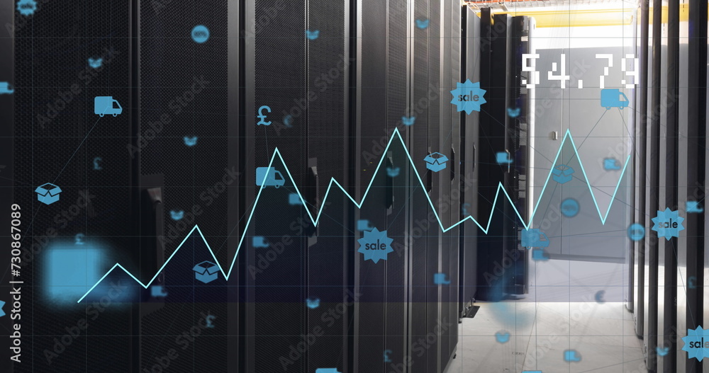 Poster image of graph and icons over servers