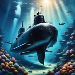 a submarine dives, ai-generatet