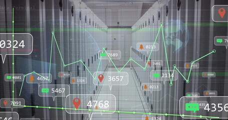 Image of graphs and social media reactions over servers