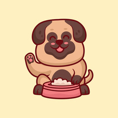Cute puppy eating cartoon character illustration