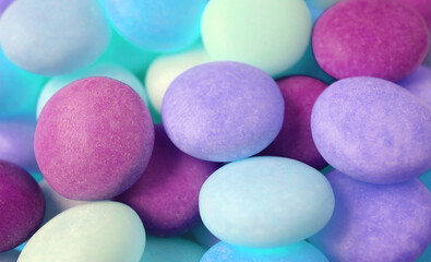 Heap of Blue and Magenta Color Tone Round Shaped Candies for Background or Banner