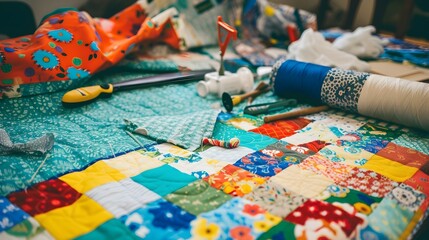 Colorful Patchwork Quilt in the Making