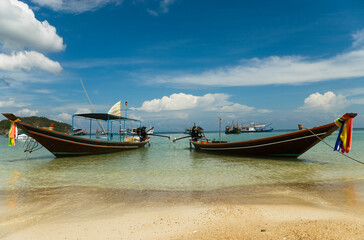 Ongtail boats on the Thai island of Koh Phangan.