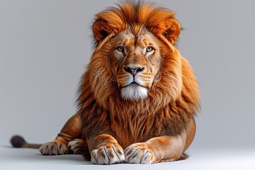 Lion King - A majestic lion with a mane of orange and brown, sitting on a white background, ready to rule the jungle. Generative AI