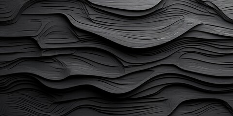 Wood art background illustration - Abstract closeup of detailed organic black anthracite gray wooden waving waves wall texture banner wall, overlapping, Generative AI  - obrazy, fototapety, plakaty