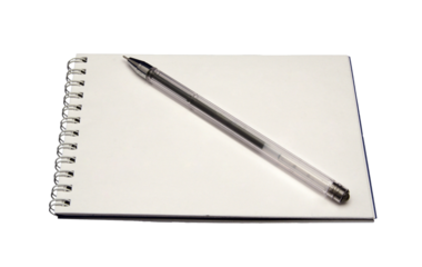 notepad with pen isolated on white background, transparent png.