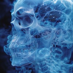 Ghostly Skull: A Blue-Tinted Skeleton for a Spooky Halloween Generative AI