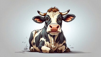 Funny cow or calf on white background. Space for text. Cartoon style