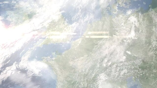 Zoom in from space and focus on Lambersart, France. 3D Animation. Background for travel intro. Elements of this image furnished by NASA	